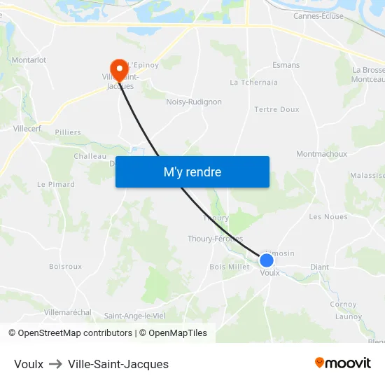 Voulx to Ville-Saint-Jacques map