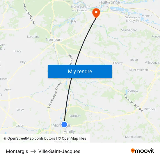 Montargis to Ville-Saint-Jacques map