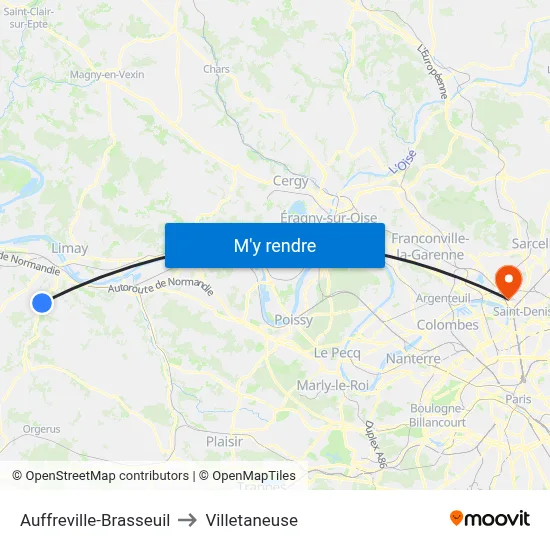 Auffreville-Brasseuil to Villetaneuse map