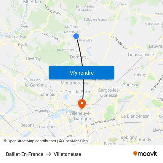 Baillet-En-France to Villetaneuse map