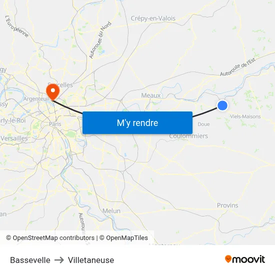 Bassevelle to Villetaneuse map