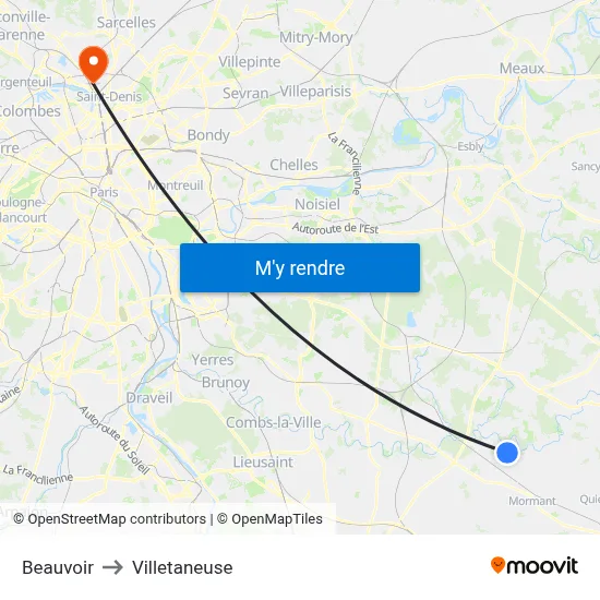 Beauvoir to Villetaneuse map