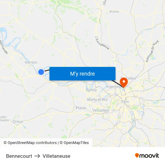Bennecourt to Villetaneuse map