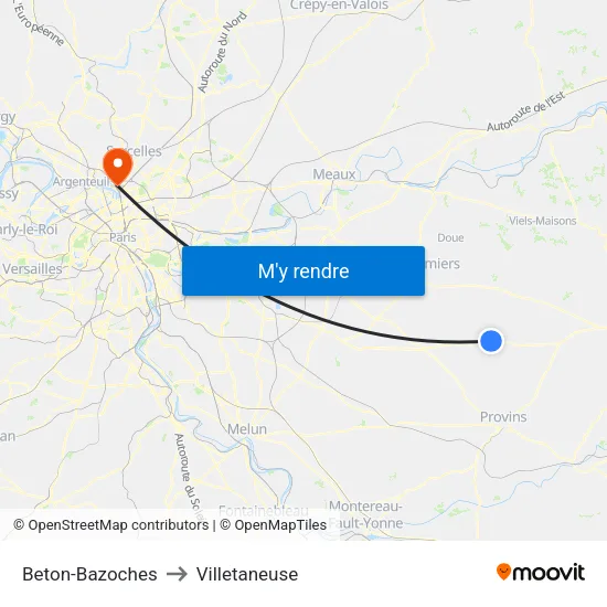 Beton-Bazoches to Villetaneuse map