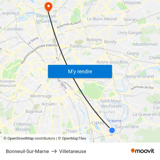 Bonneuil-Sur-Marne to Villetaneuse map