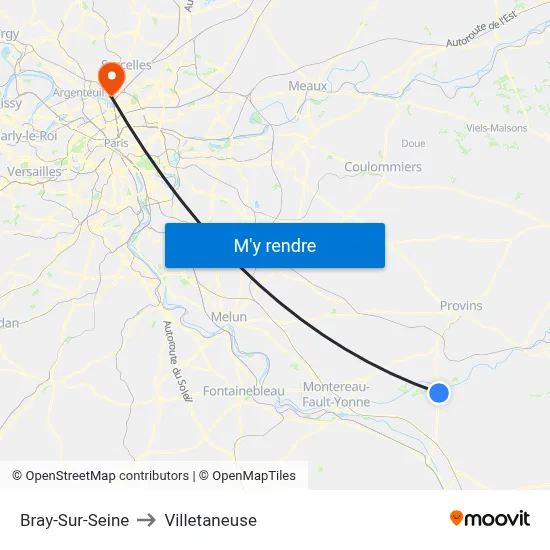 Bray-Sur-Seine to Villetaneuse map