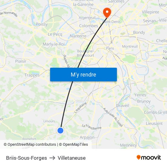 Briis-Sous-Forges to Villetaneuse map