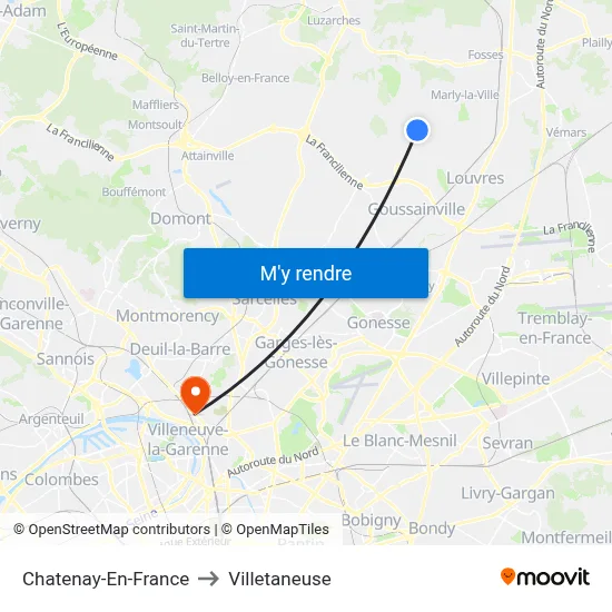 Chatenay-En-France to Villetaneuse map