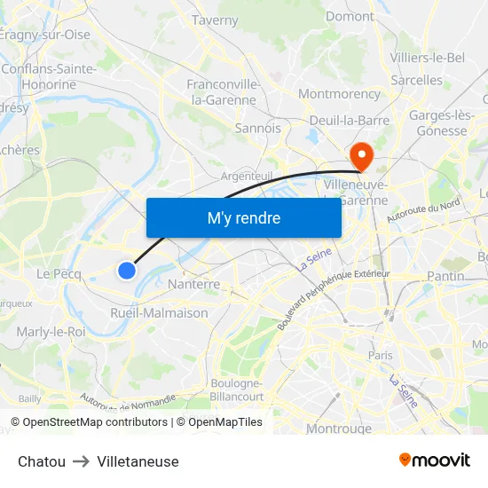 Chatou to Villetaneuse map