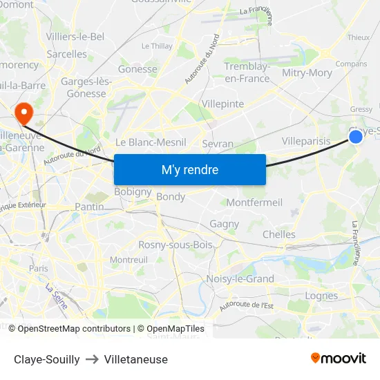 Claye-Souilly to Villetaneuse map