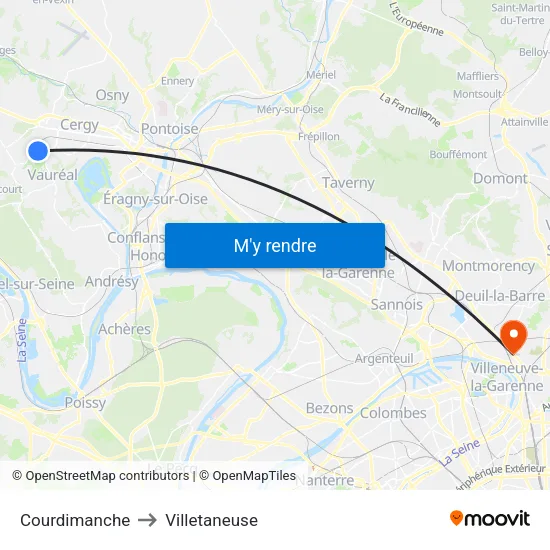 Courdimanche to Villetaneuse map