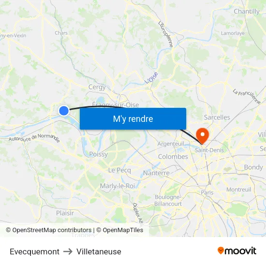 Evecquemont to Villetaneuse map