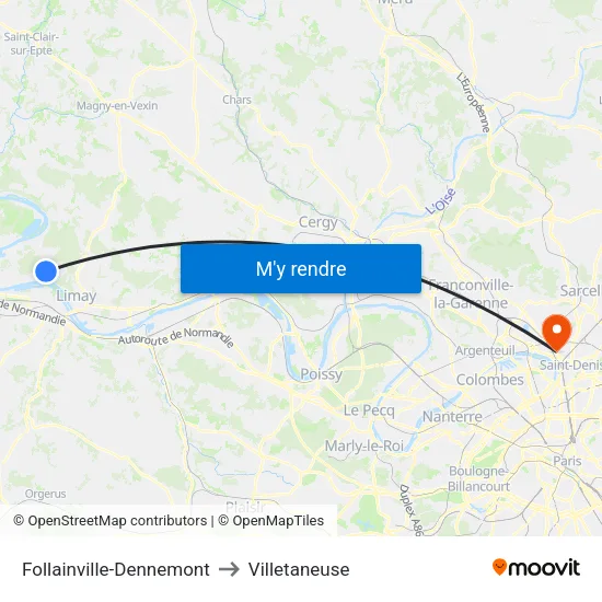 Follainville-Dennemont to Villetaneuse map