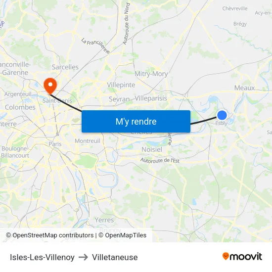 Isles-Les-Villenoy to Villetaneuse map