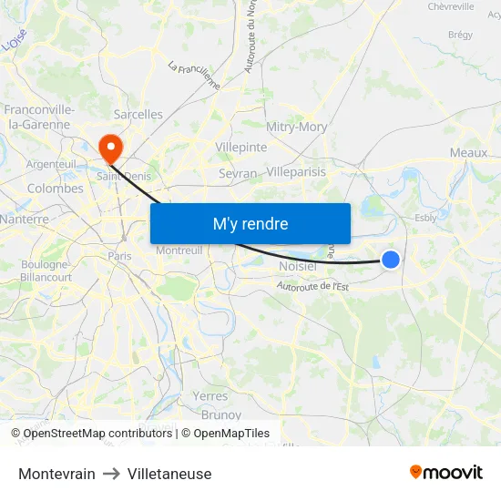 Montevrain to Villetaneuse map