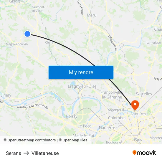 Serans to Villetaneuse map