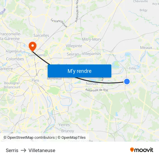 Serris to Villetaneuse map