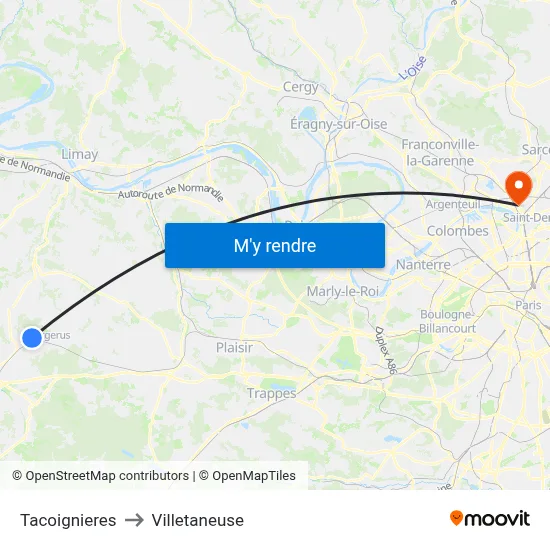 Tacoignieres to Villetaneuse map