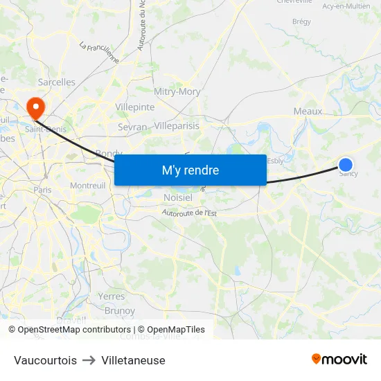 Vaucourtois to Villetaneuse map