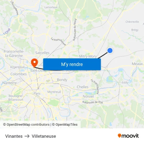 Vinantes to Villetaneuse map