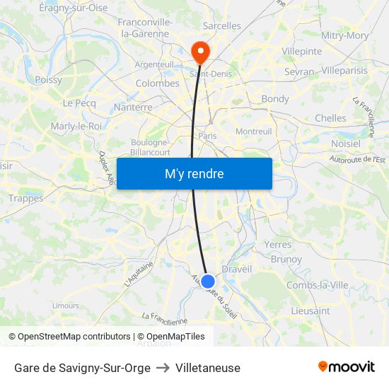 Gare de Savigny-Sur-Orge to Villetaneuse map