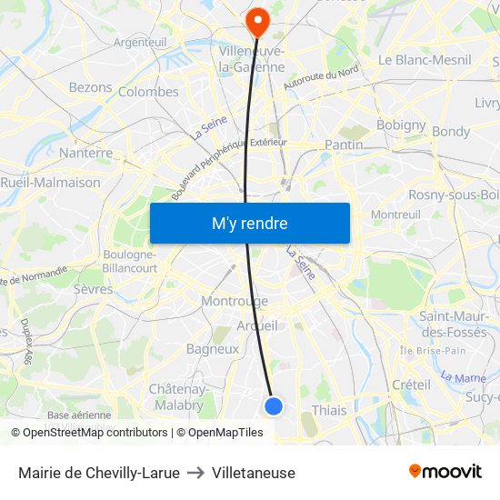 Mairie de Chevilly-Larue to Villetaneuse map