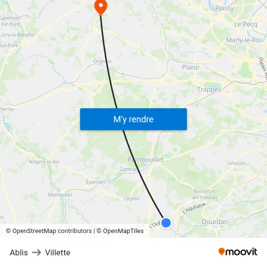 Ablis to Villette map