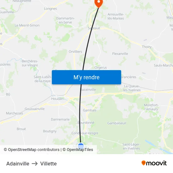 Adainville to Villette map