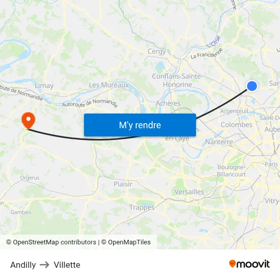 Andilly to Villette map