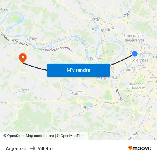 Argenteuil to Villette map