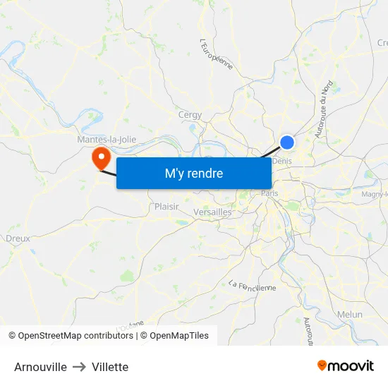 Arnouville to Villette map