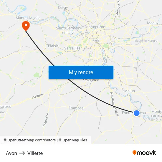 Avon to Villette map