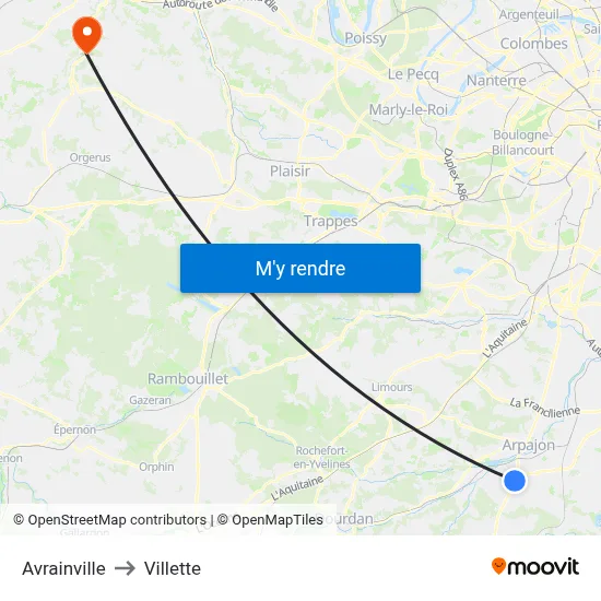 Avrainville to Villette map