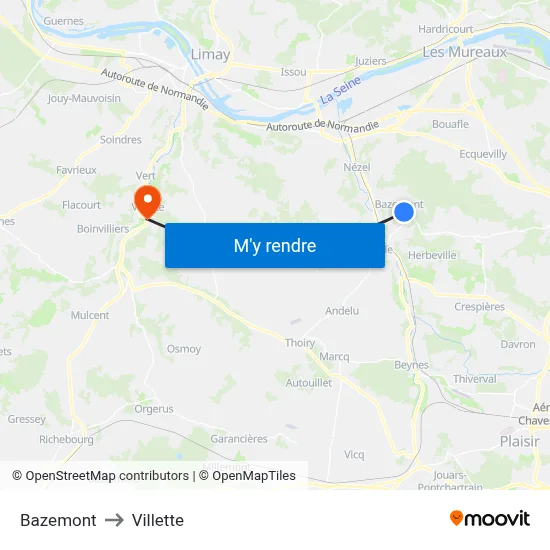 Bazemont to Villette map
