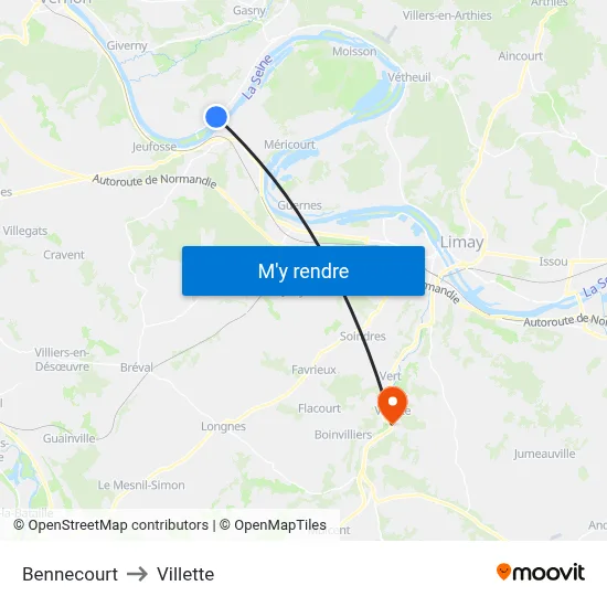Bennecourt to Villette map