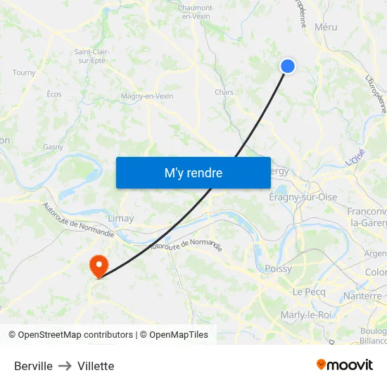 Berville to Villette map