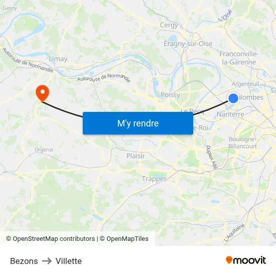 Bezons to Villette map