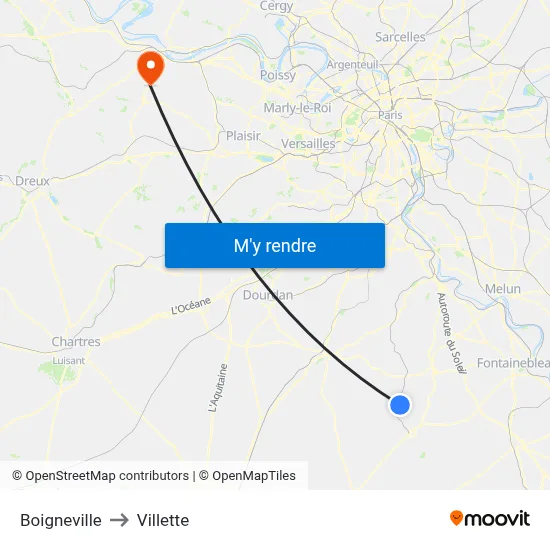 Boigneville to Villette map