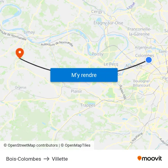 Bois-Colombes to Villette map