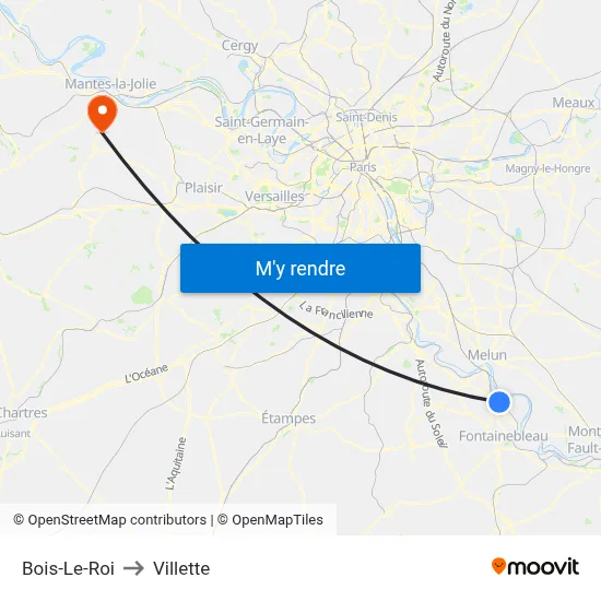 Bois-Le-Roi to Villette map