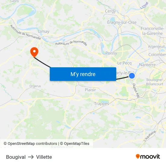 Bougival to Villette map