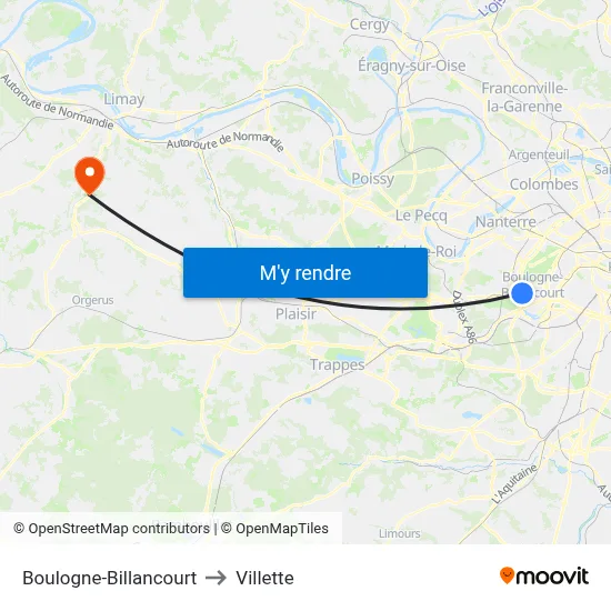 Boulogne-Billancourt to Villette map