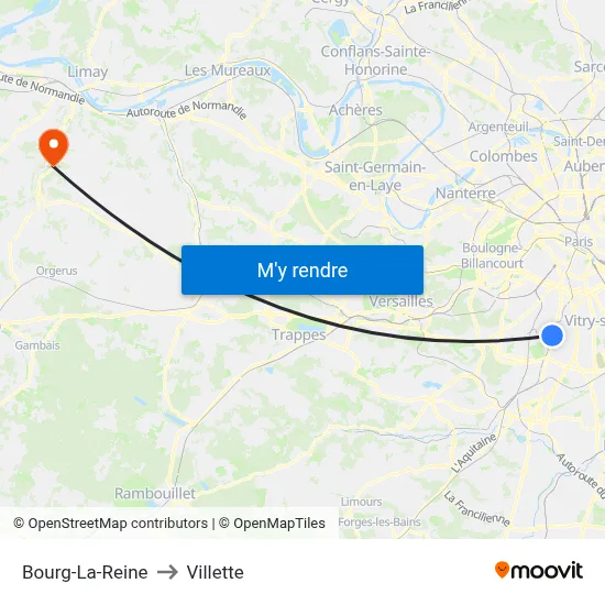 Bourg-La-Reine to Villette map