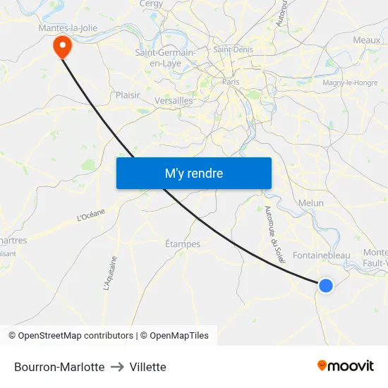 Bourron-Marlotte to Villette map