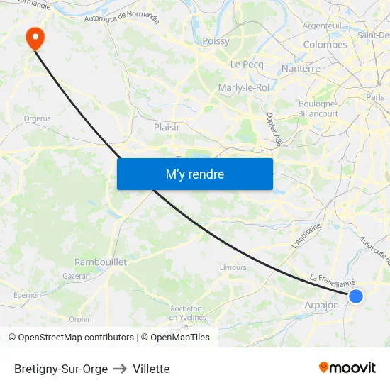 Bretigny-Sur-Orge to Villette map