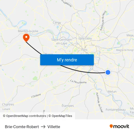 Brie-Comte-Robert to Villette map