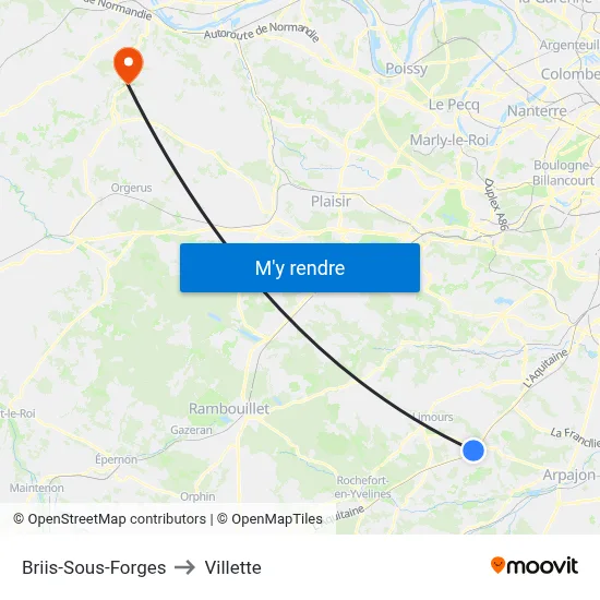 Briis-Sous-Forges to Villette map