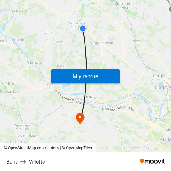 Buhy to Villette map