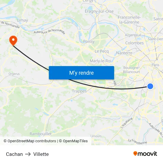 Cachan to Villette map