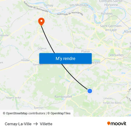Cernay-La-Ville to Villette map